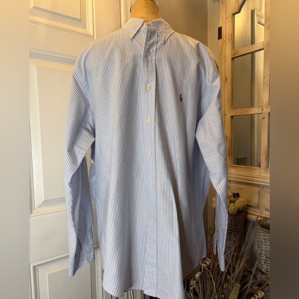 Ralph Lauren Light Blue‎ Business Casual Preppy Pinstripe Dress Shirt